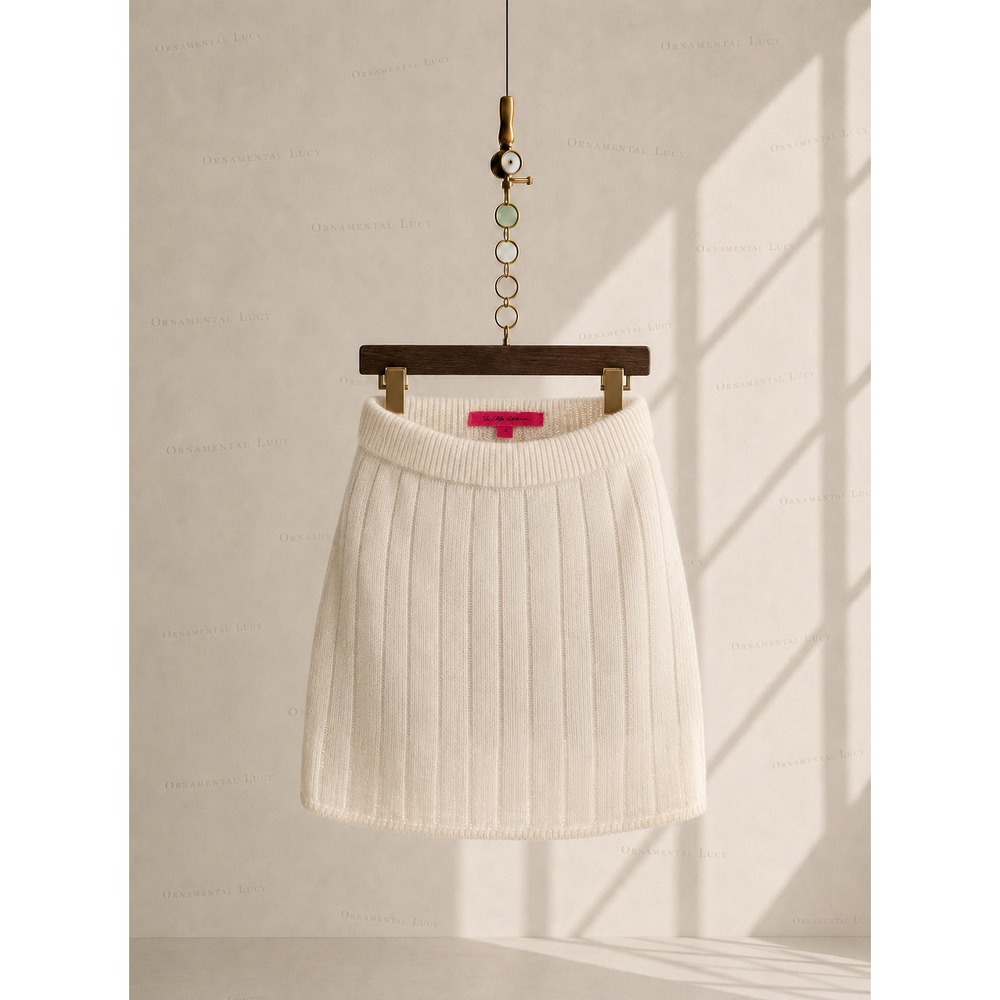 The Elder Statesman Cashmere Ribbed Openwork Mini Skirt Cream Size S